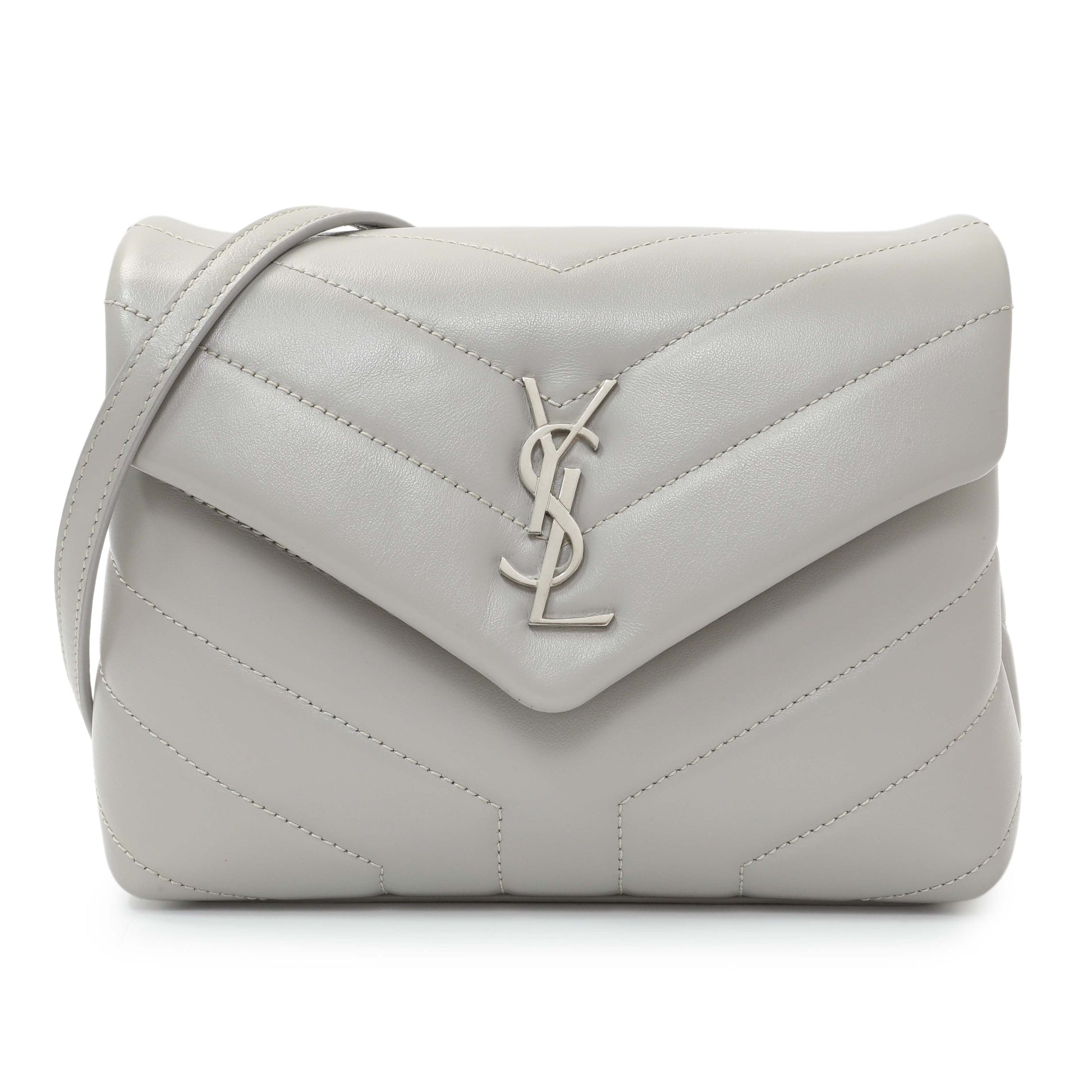 Exclusive Saint Laurent Grey Calfskin Monogram Toy Loulou Crossbody — Front View