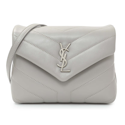 Exclusive Saint Laurent Grey Calfskin Monogram Toy Loulou Crossbody — Front View