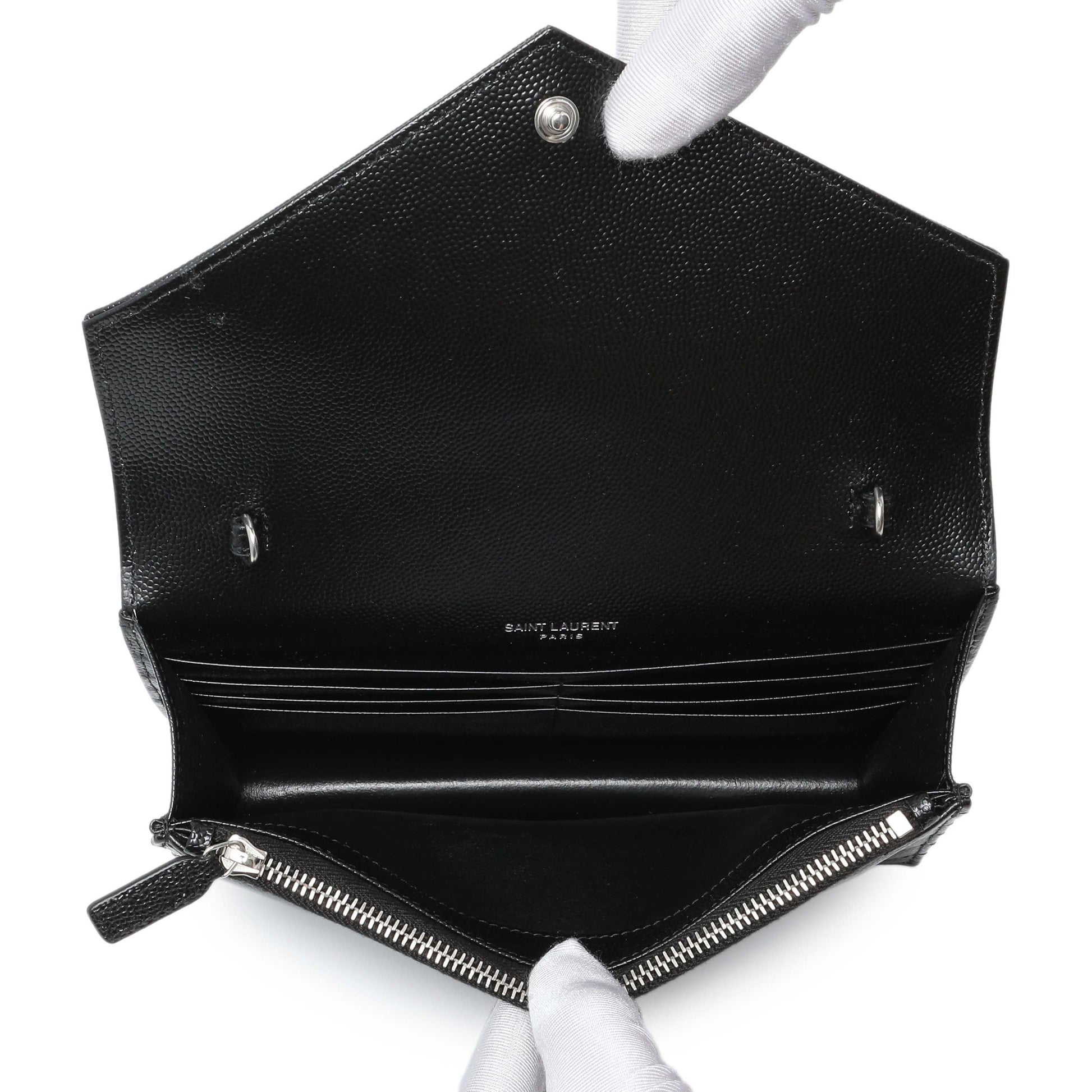Exclusive Saint Laurent Black Grain De Poudre Envelope Chain Wallet — Top View
