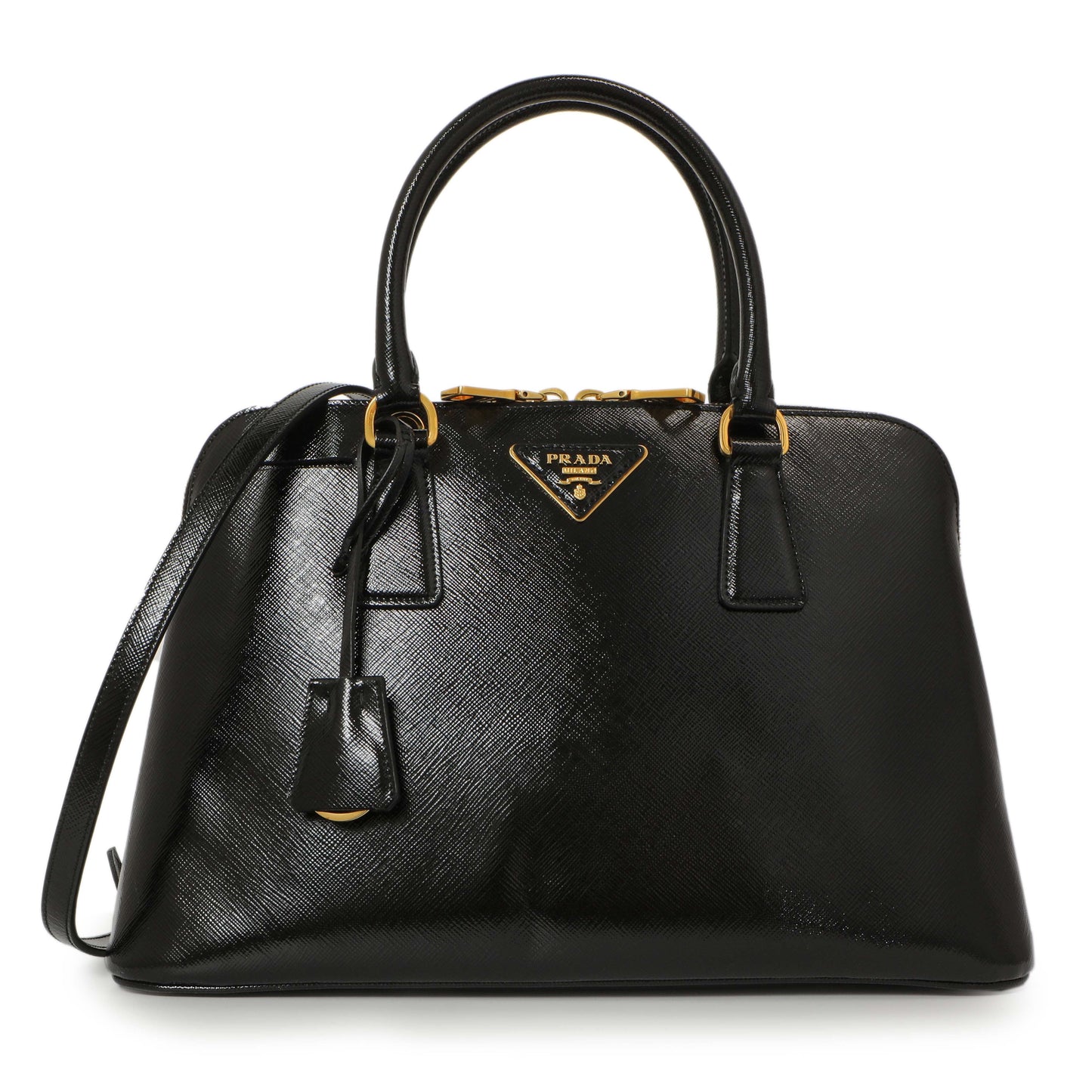 Exclusive Prada Black Saffiano Vernice Promenade Tote — Front View