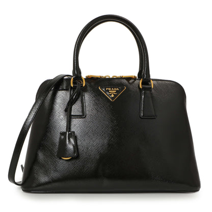 Exclusive Prada Black Saffiano Vernice Promenade Tote — Front View