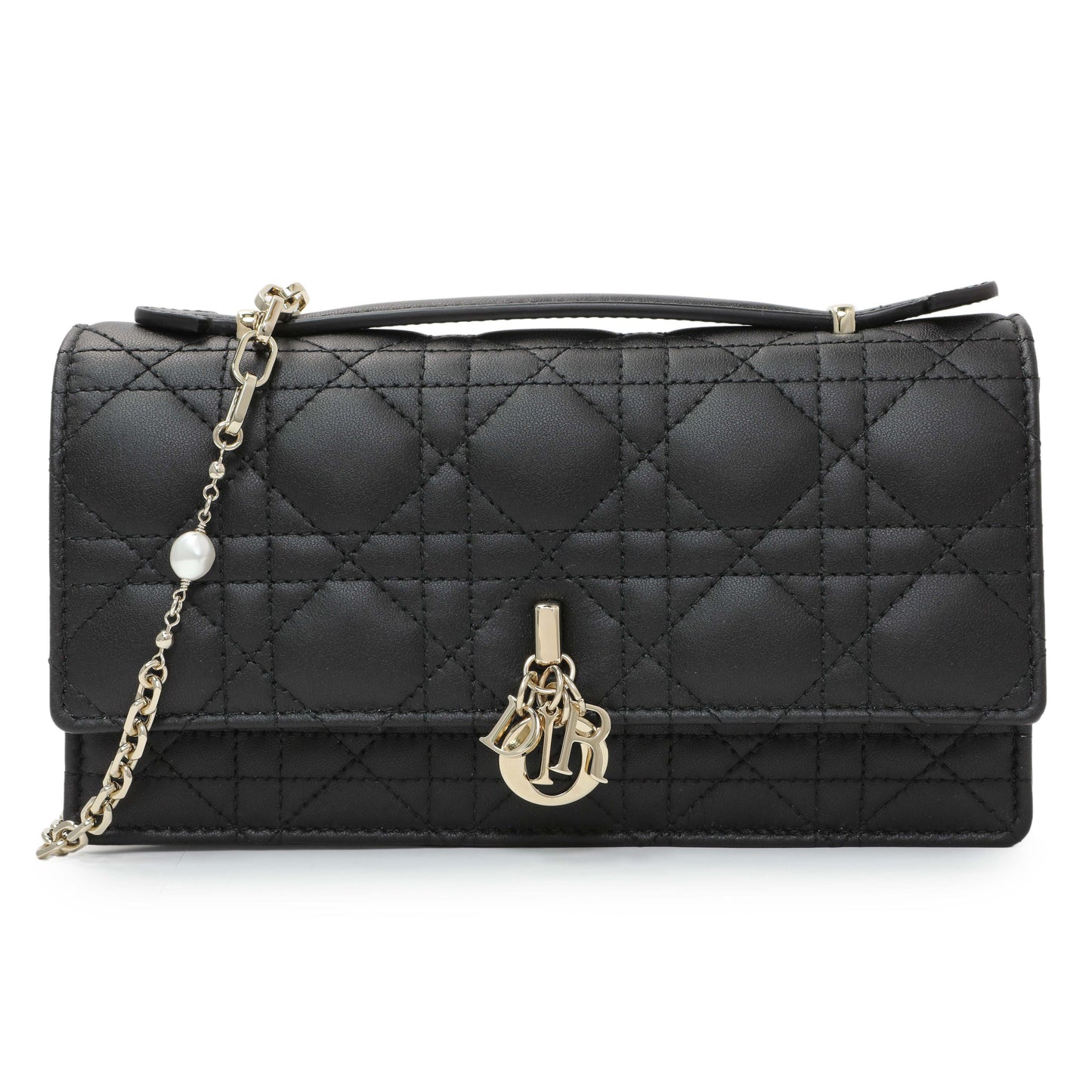 Exclusive Christian Dior Black Lambskin Cannage Mini My Dior Bag — Front View