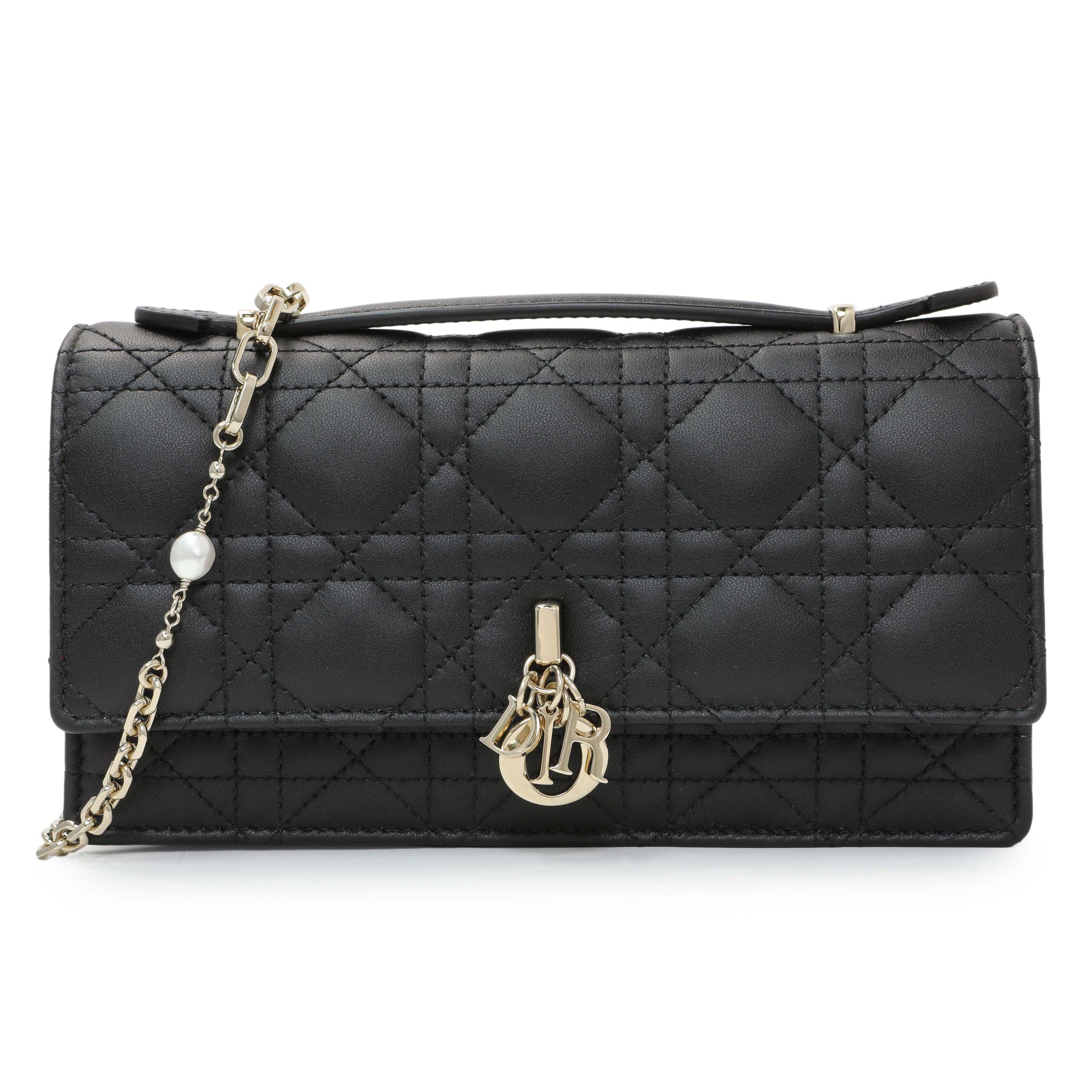 Exclusive Christian Dior Black Lambskin Cannage Mini My Dior Bag — Front View