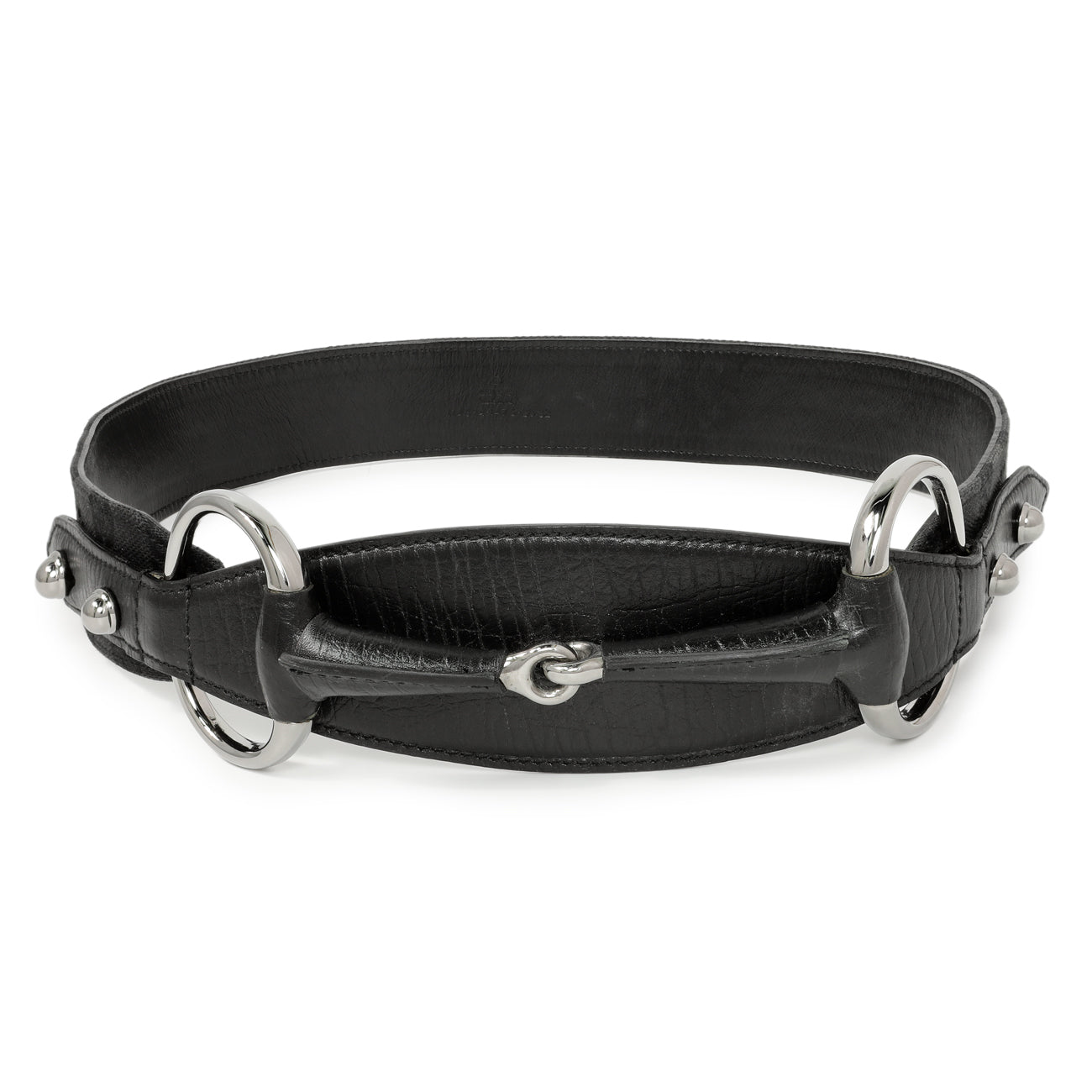 Exclusive Gucci Black Monogram Canvas Horsebit Belt — Front View