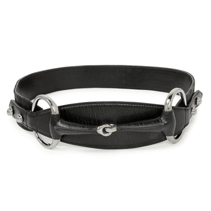 Exclusive Gucci Black Monogram Canvas Horsebit Belt — Front View