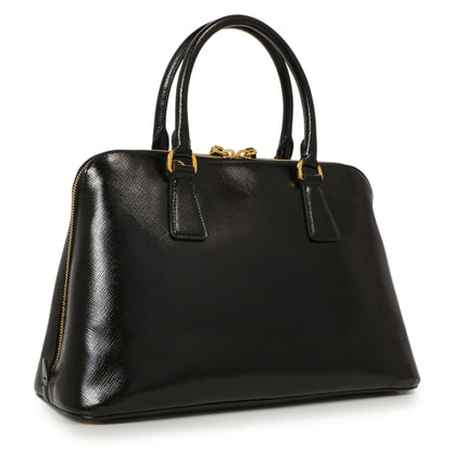 Exclusive Prada Black Saffiano Vernice Promenade Tote — Side View