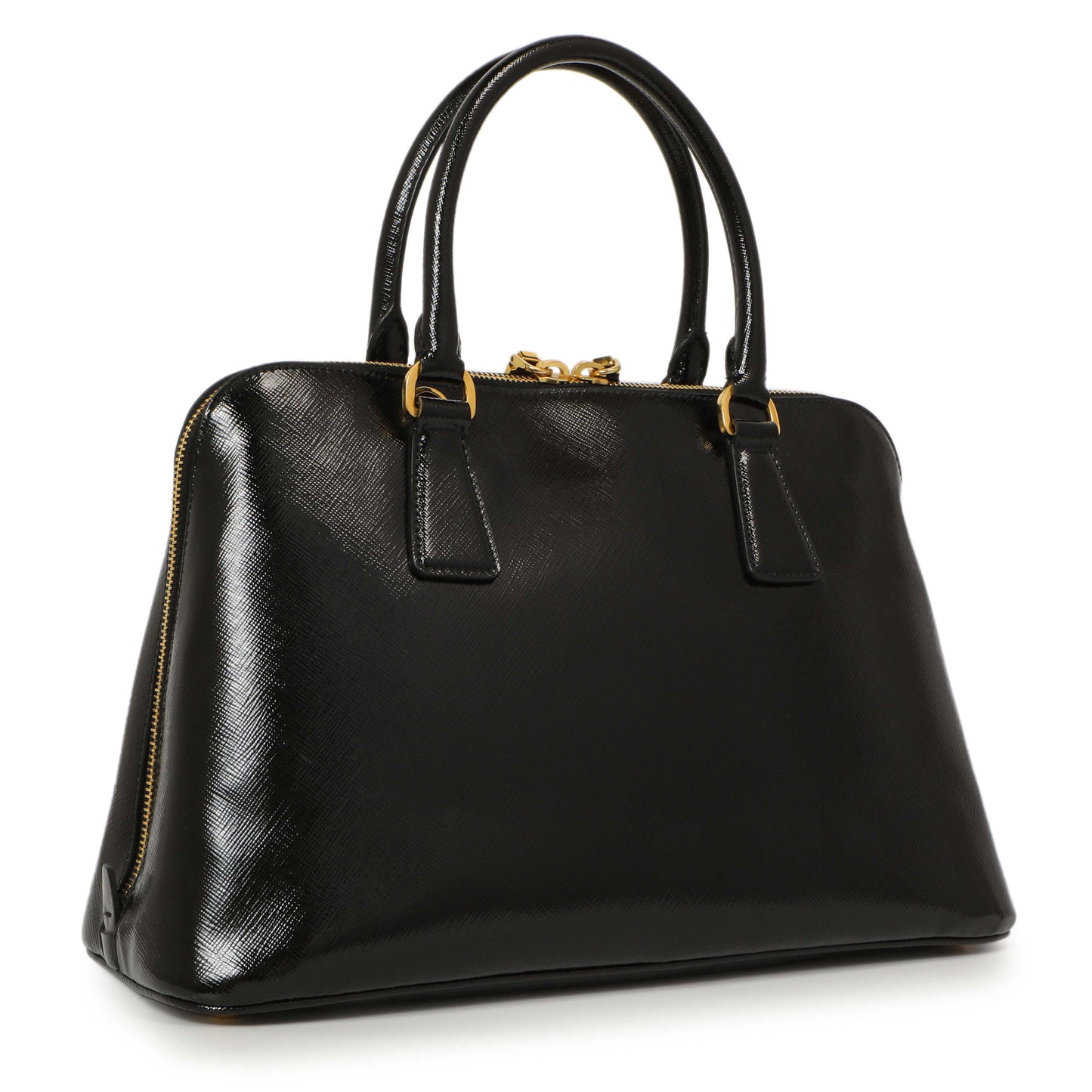 Exclusive Prada Black Saffiano Vernice Promenade Tote — Side View
