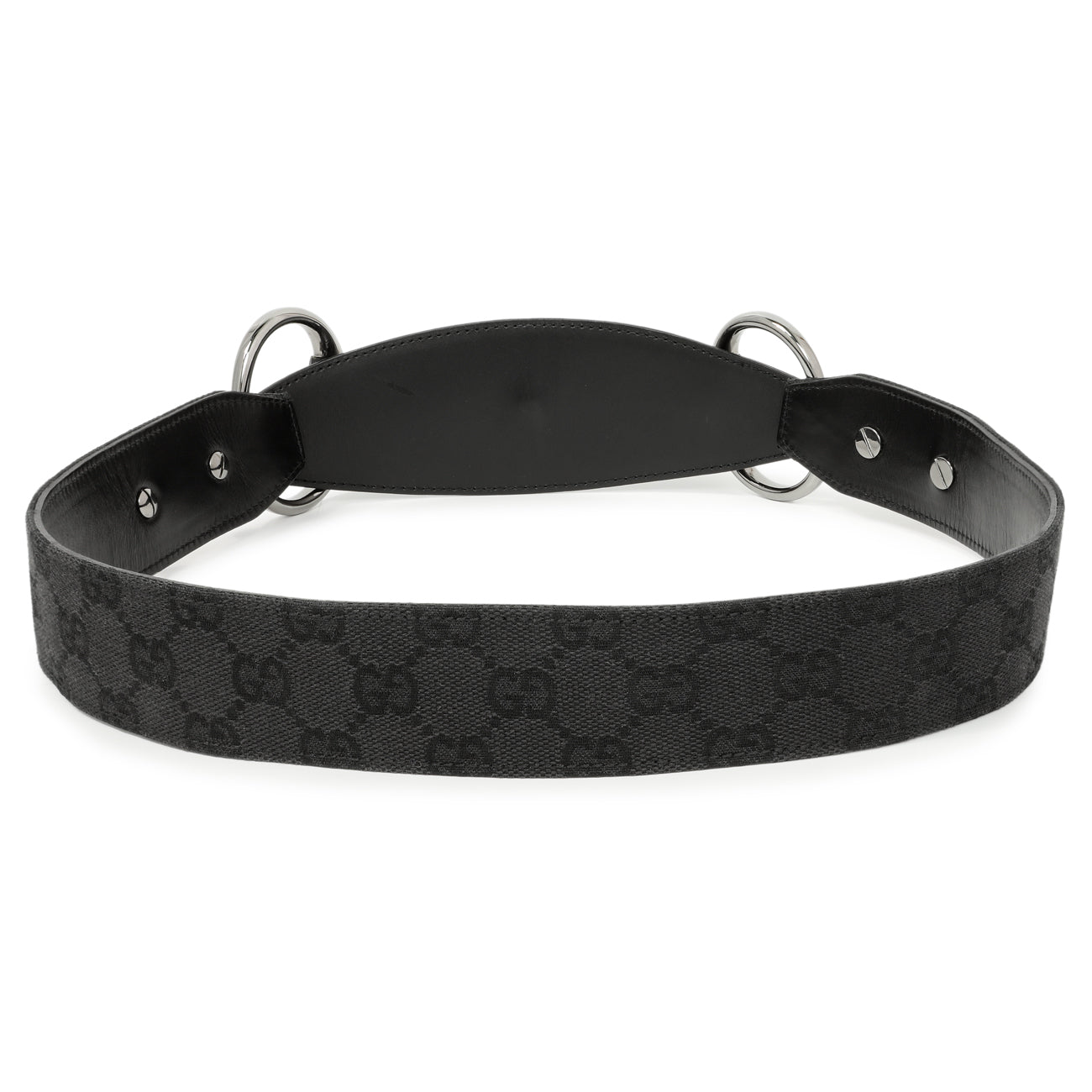 Exclusive Gucci Black Monogram Canvas Horsebit Belt — Side View