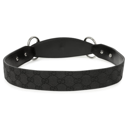 Exclusive Gucci Black Monogram Canvas Horsebit Belt — Side View
