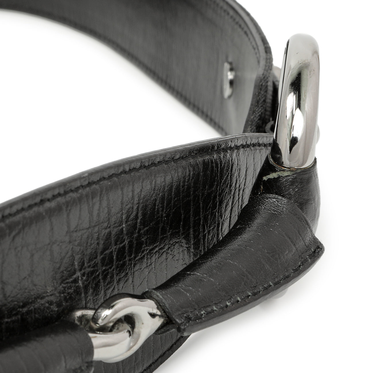 Exclusive Gucci Black Monogram Canvas Horsebit Belt — Top View