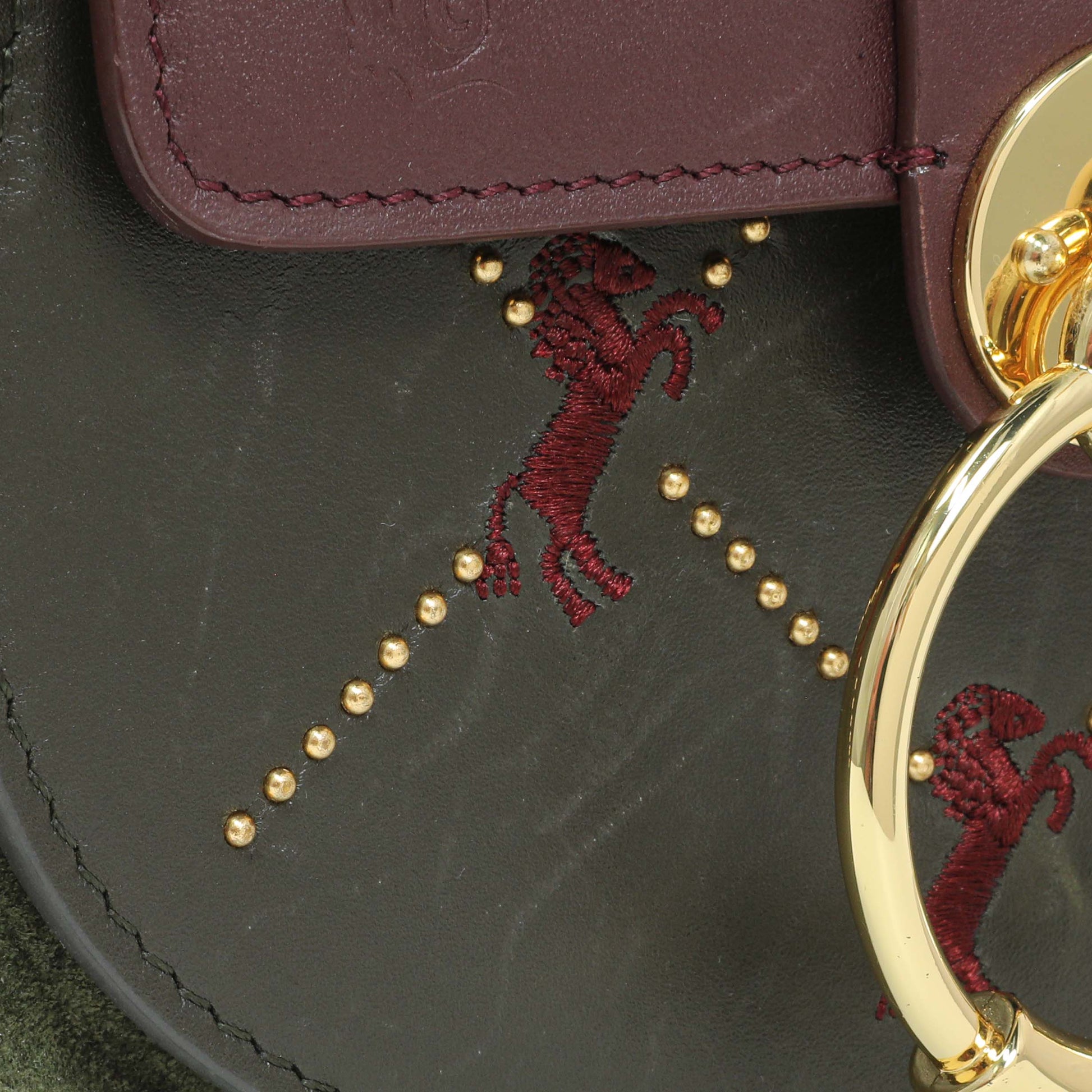 Exclusive Chloe Green Calfskin Little Horses Embroidered Small Tess Bag — Alternate View 9
