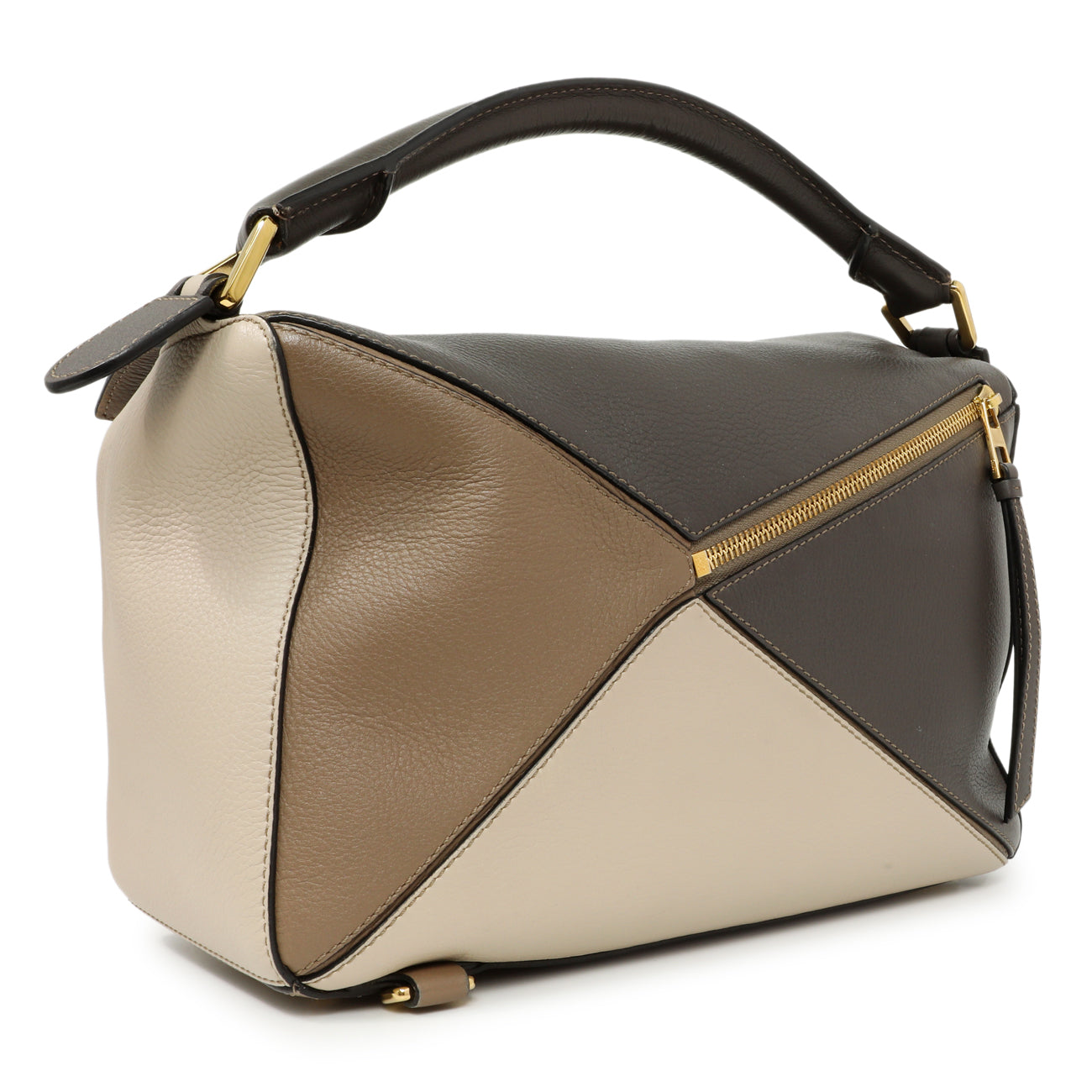 Exclusive Loewe Grey Beige Calfskin Medium Puzzle Bag — Side View
