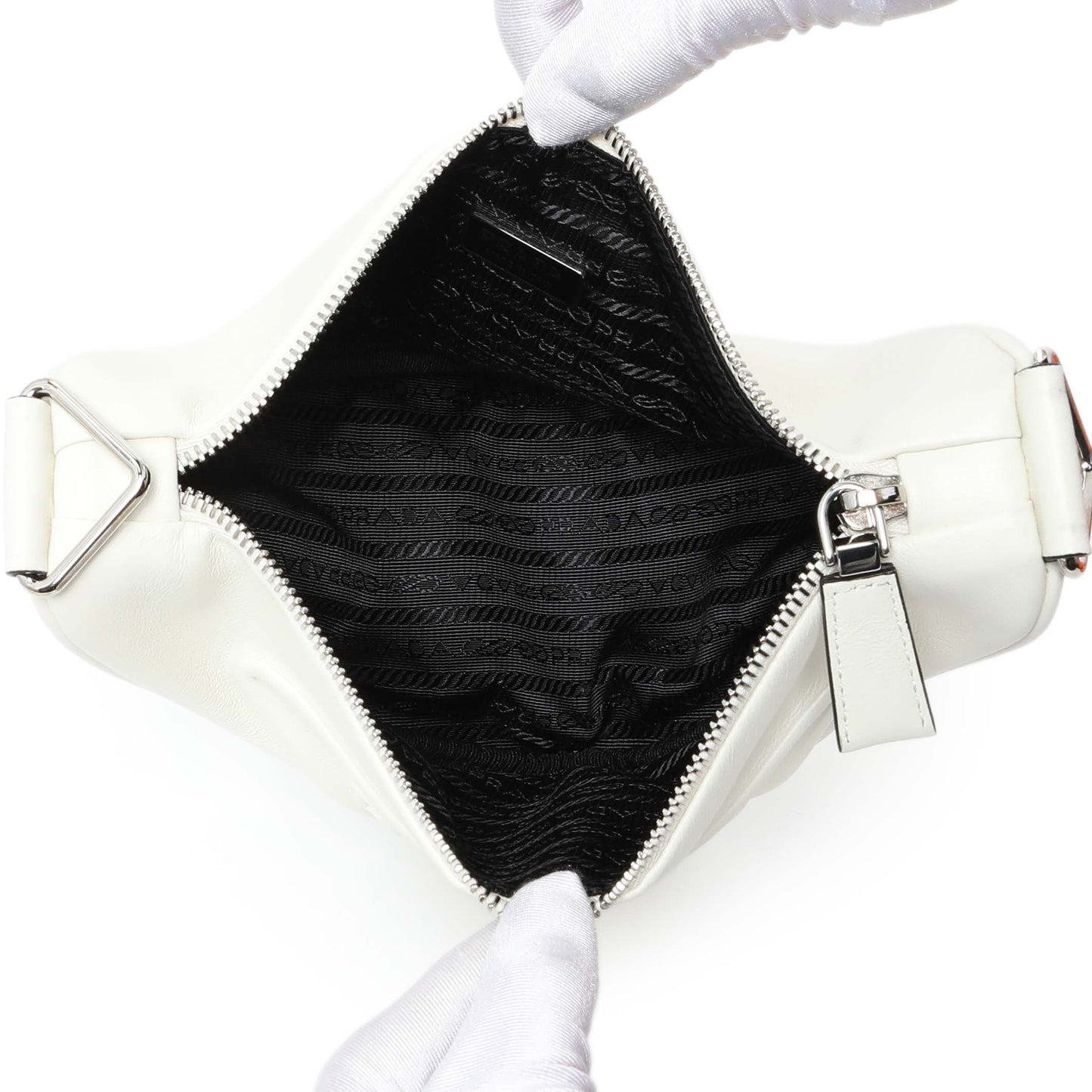 Exclusive Prada White Grace Lux Triangle Shoulder Bag — Top View