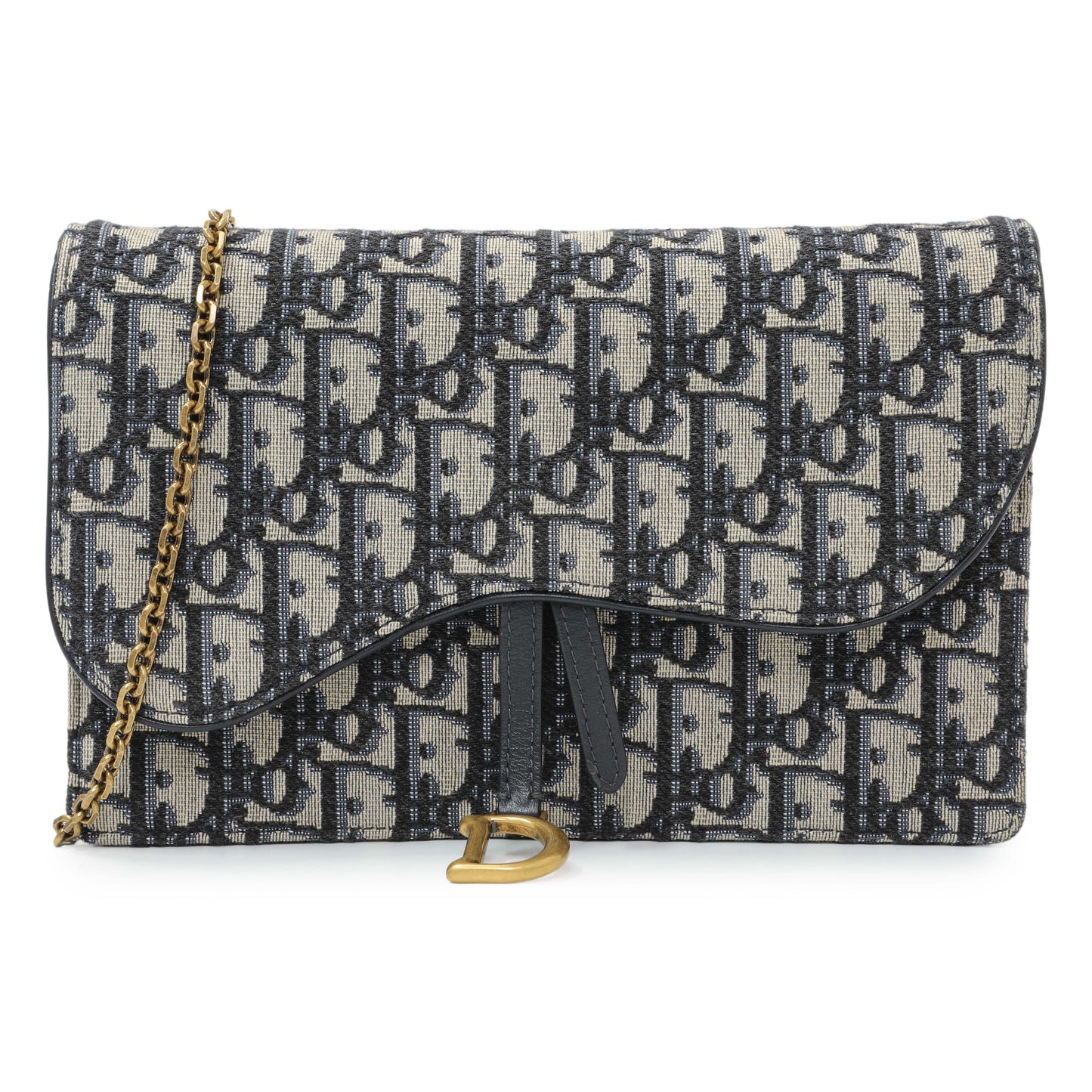 Exclusive Christian Dior Oblique Saddle Chain Pouch — Front View