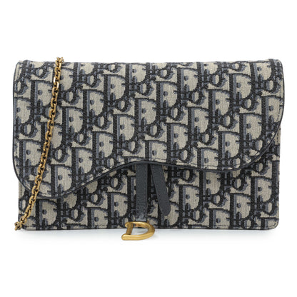 Exclusive Christian Dior Oblique Saddle Chain Pouch — Front View