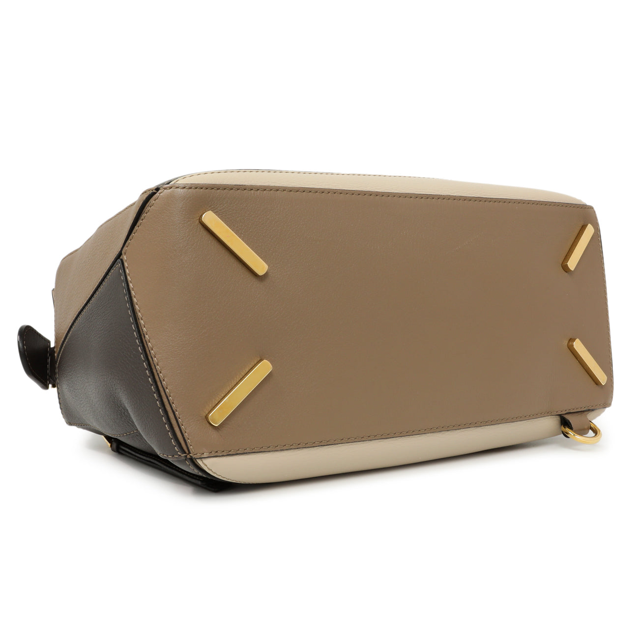 Exclusive Loewe Grey Beige Calfskin Medium Puzzle Bag — Back View