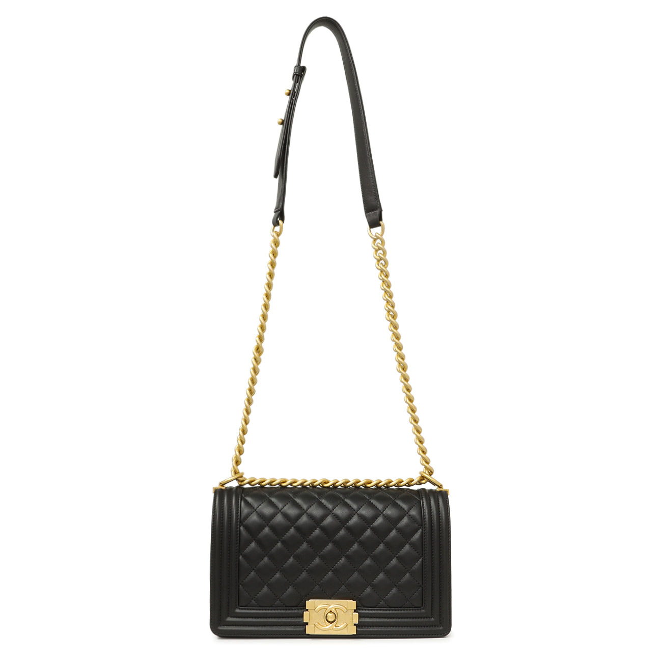 Exclusive Chanel Black Quilted Calfskin Medium Boy Bag — Front View