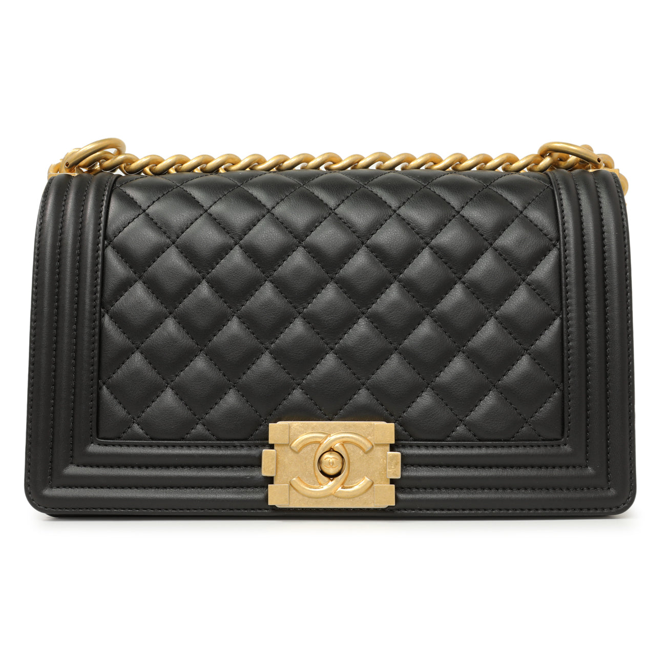 Exclusive Chanel Black Quilted Calfskin Medium Boy Bag — Side View