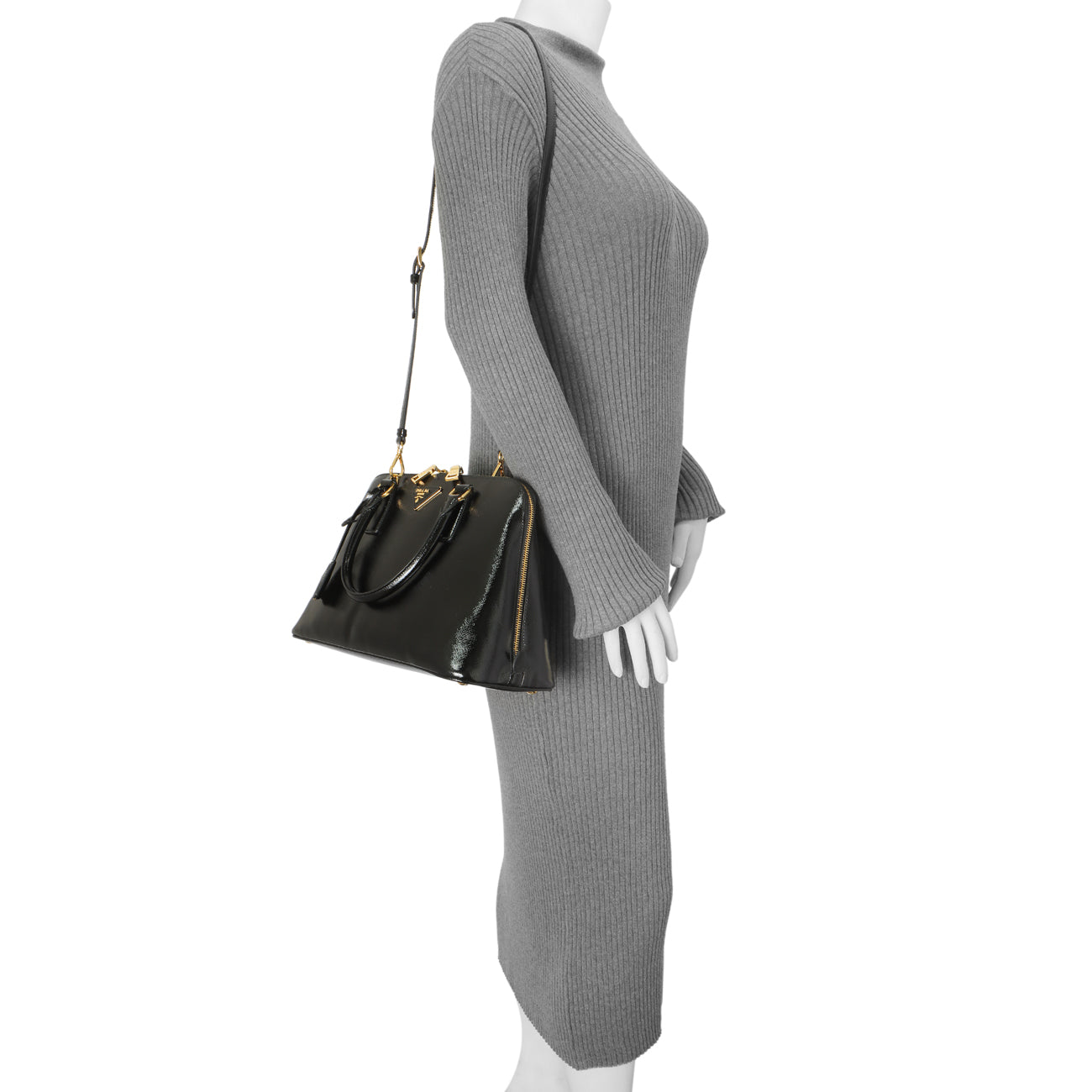 Exclusive Prada Black Saffiano Vernice Promenade Tote — Alternate View 7