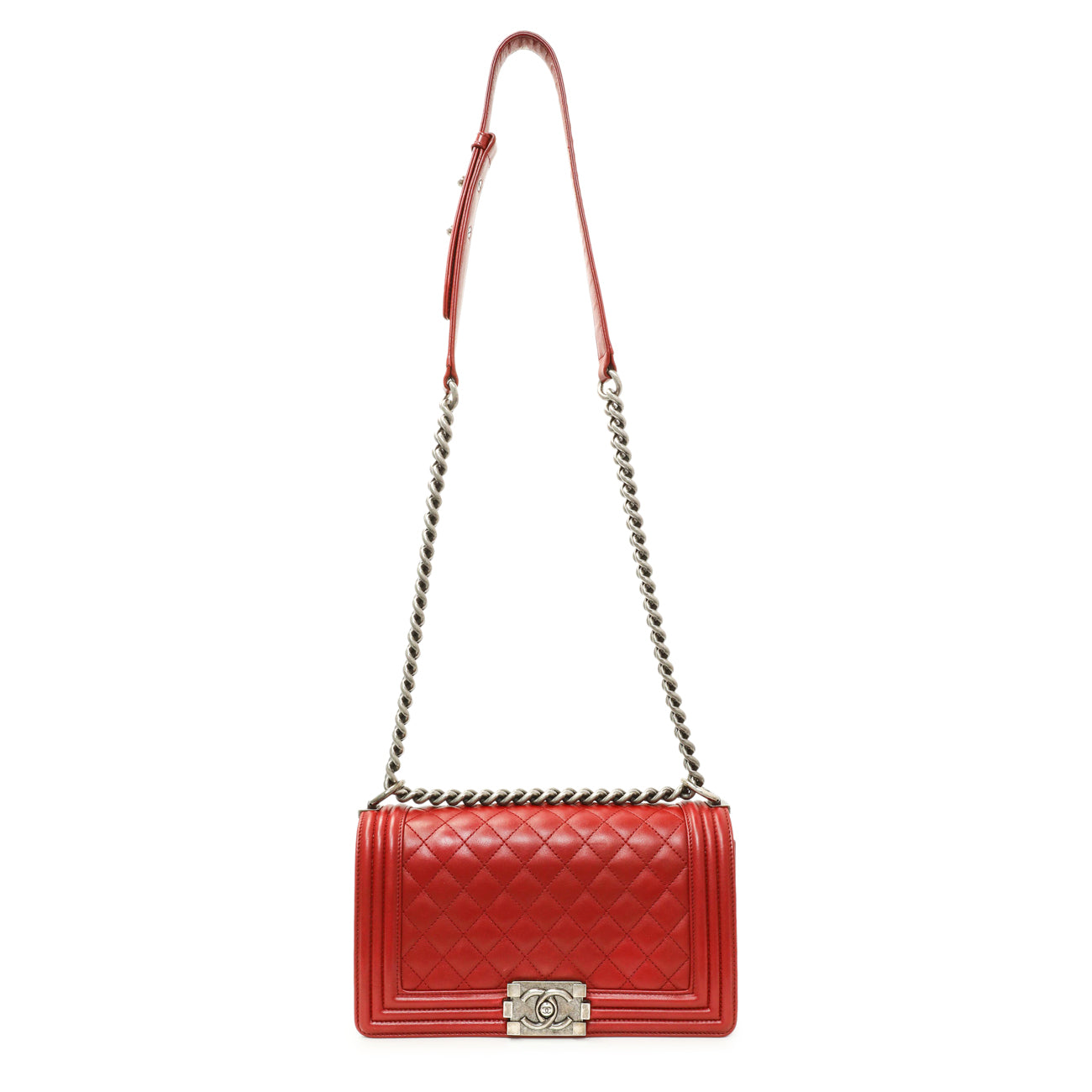 Exclusive Chanel Red Quilted Calfskin Medium Boy Flap — Front View