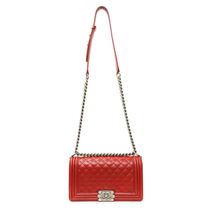 Exclusive Chanel Red Quilted Calfskin Medium Boy Flap — Front View
