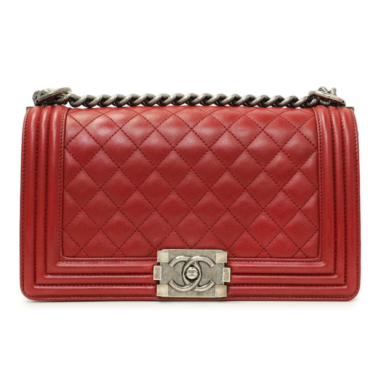 Exclusive Chanel Red Quilted Calfskin Medium Boy Flap — Side View
