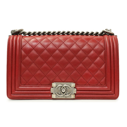 Exclusive Chanel Red Quilted Calfskin Medium Boy Flap — Side View
