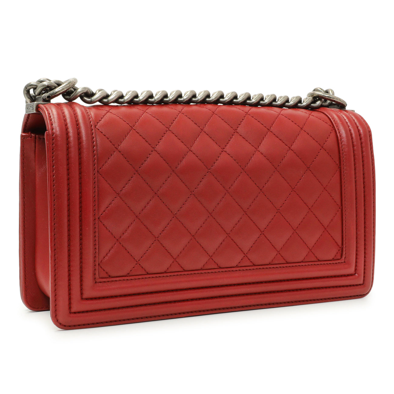 Exclusive Chanel Red Quilted Calfskin Medium Boy Flap — Back View