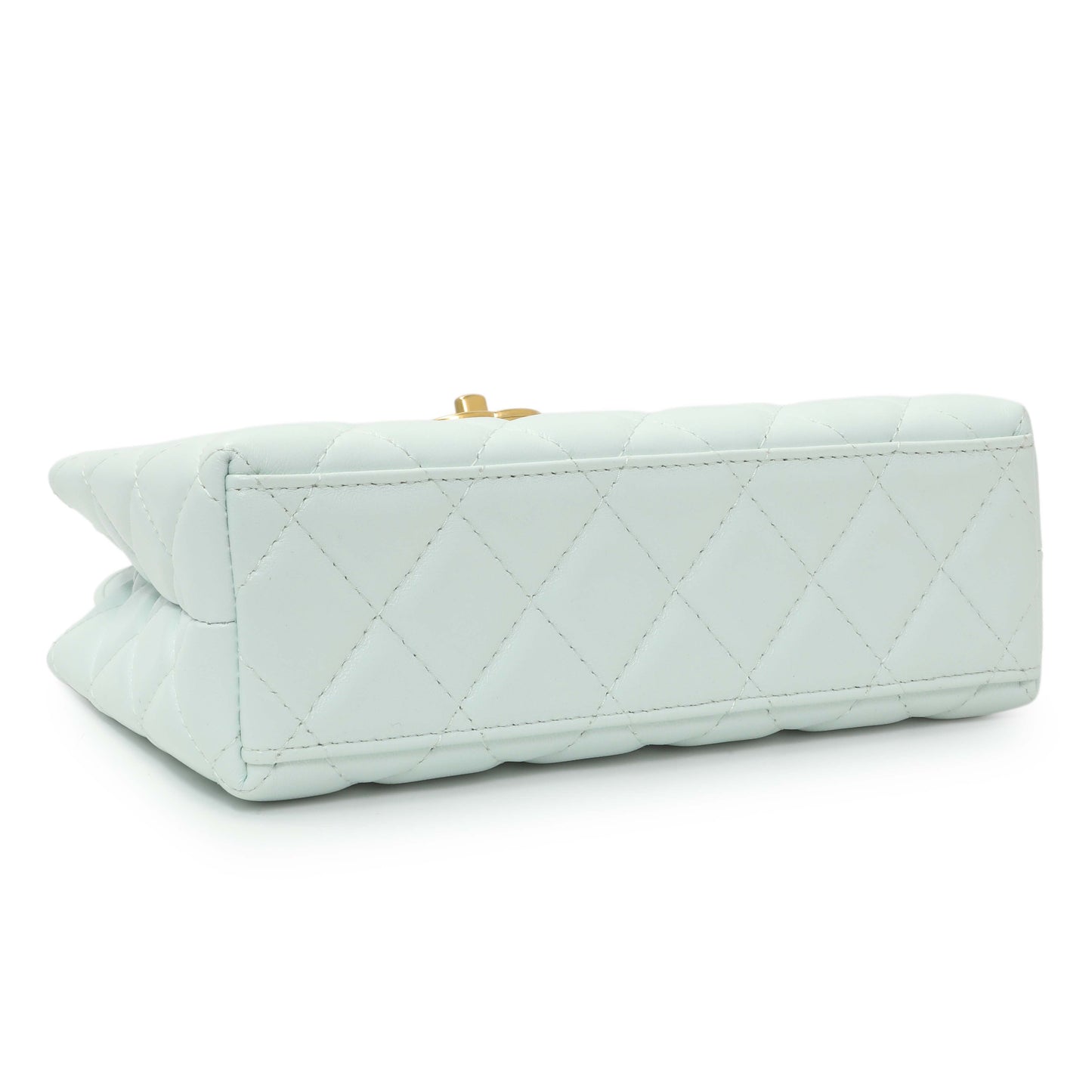 Exclusive Chanel Light Blue Shiny Aged Calfskin Quilted Nano Kelly Shopper — Back View