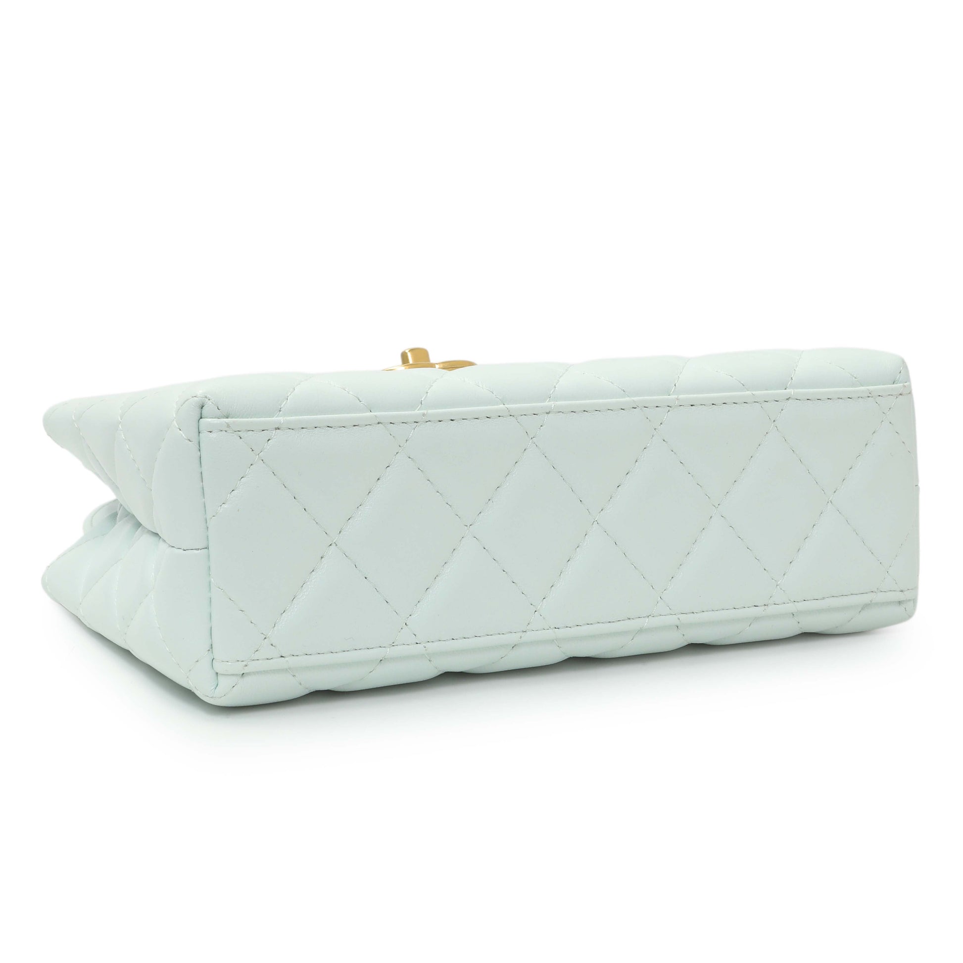 Exclusive Chanel Light Blue Shiny Aged Calfskin Quilted Nano Kelly Shopper — Back View