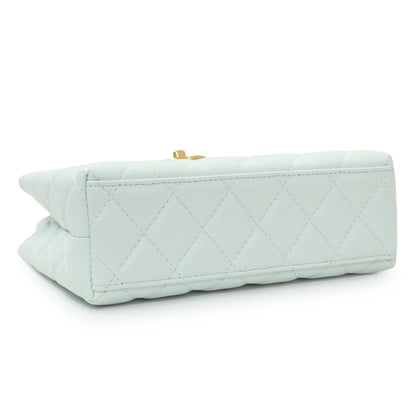 Exclusive Chanel Light Blue Shiny Aged Calfskin Quilted Nano Kelly Shopper — Back View
