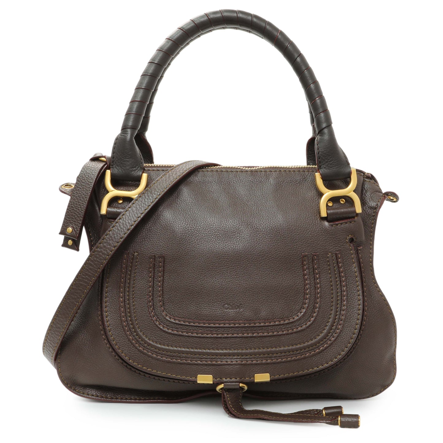 Exclusive Chloe Brown Calfskin Medium Marcie Satchel — Front View