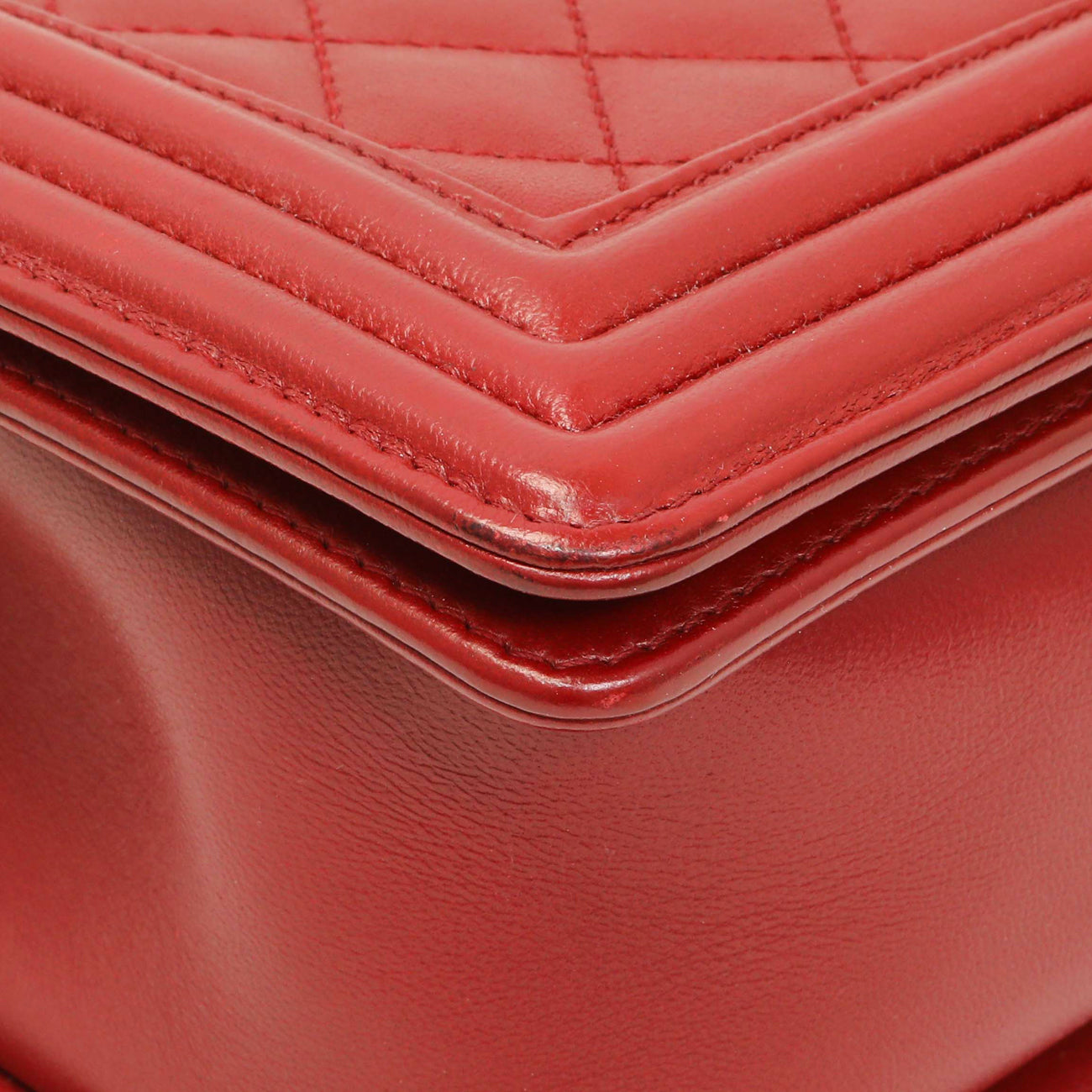 Exclusive Chanel Red Quilted Calfskin Medium Boy Flap — Detail View