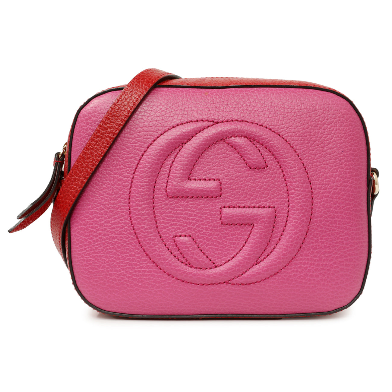 Exclusive Gucci New Rosette Hibiscus Red Calfskin Small Soho Disco Bag — Front View