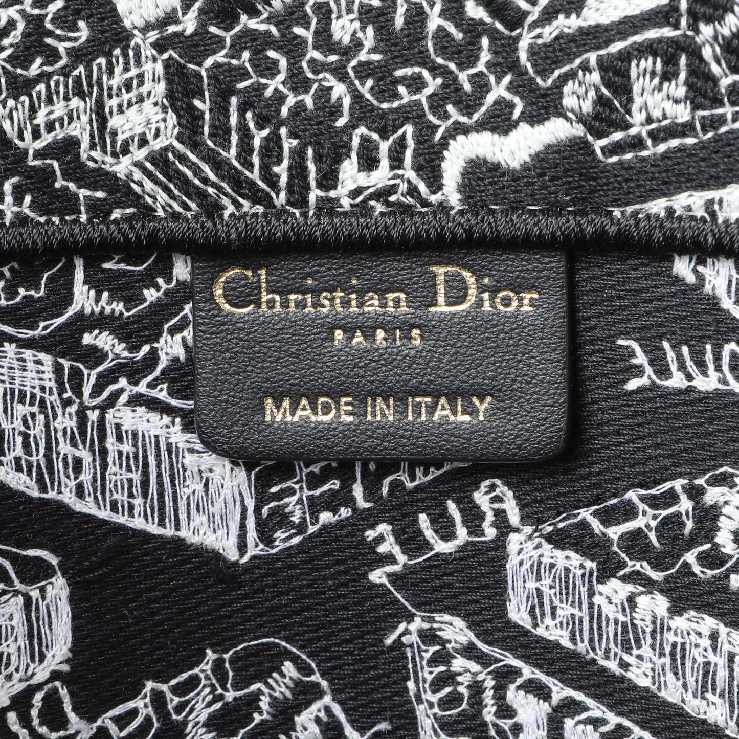 Exclusive Christian Dior Black White Canvas Embroidered Plan De Paris Medium Book Tote — Detail View
