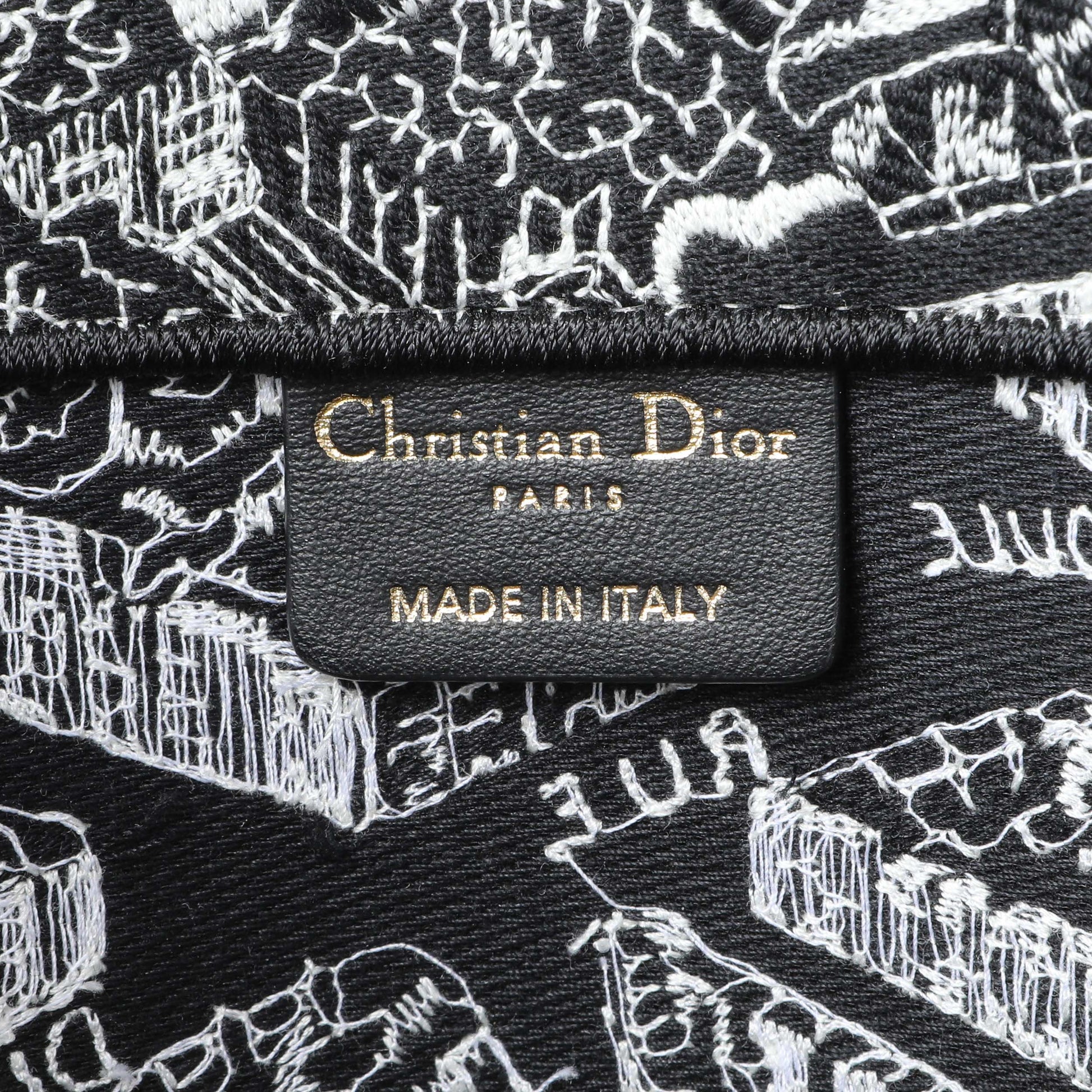 Exclusive Christian Dior Black White Canvas Embroidered Plan De Paris Medium Book Tote — Detail View