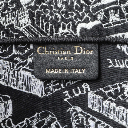 Exclusive Christian Dior Black White Canvas Embroidered Plan De Paris Medium Book Tote — Detail View