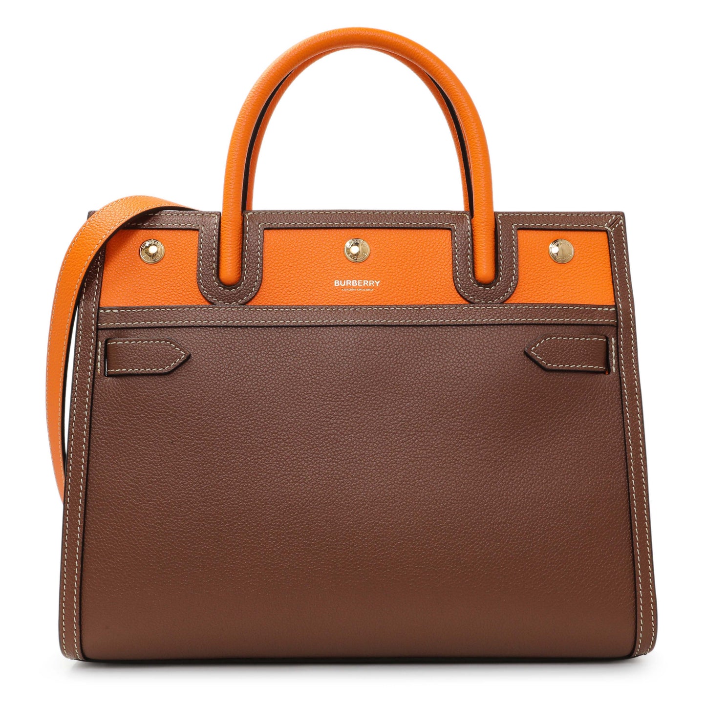 Exclusive Burberry Brown Orange Calfskin Small Title Bag — Front View