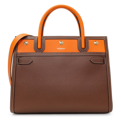 Exclusive Burberry Brown Orange Calfskin Small Title Bag — Front View