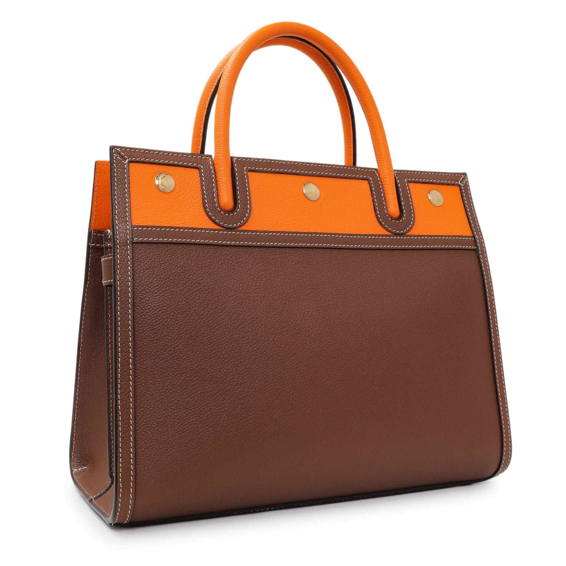 Exclusive Burberry Brown Orange Calfskin Small Title Bag — Side View