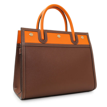 Exclusive Burberry Brown Orange Calfskin Small Title Bag — Side View