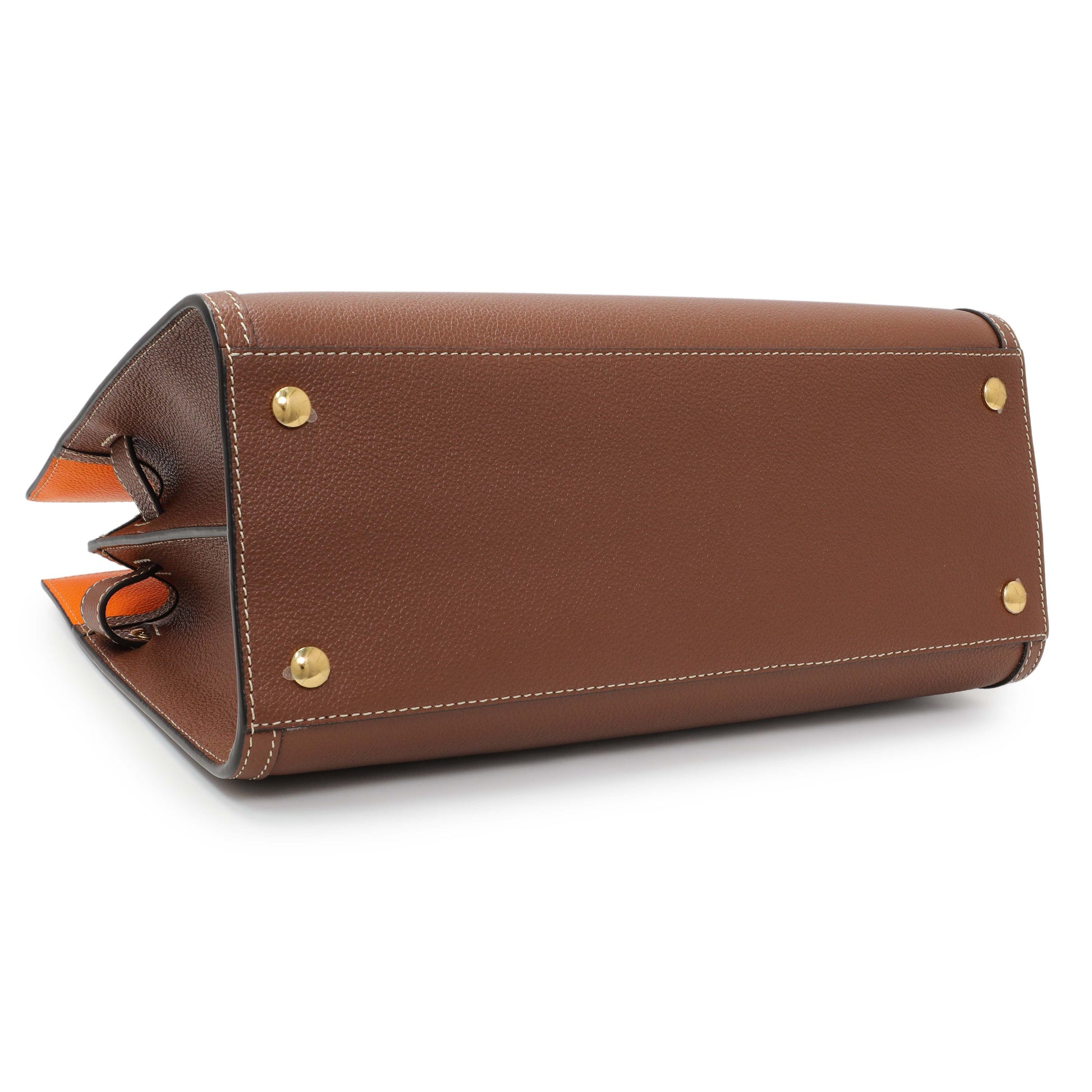 Exclusive Burberry Brown Orange Calfskin Small Title Bag — Back View