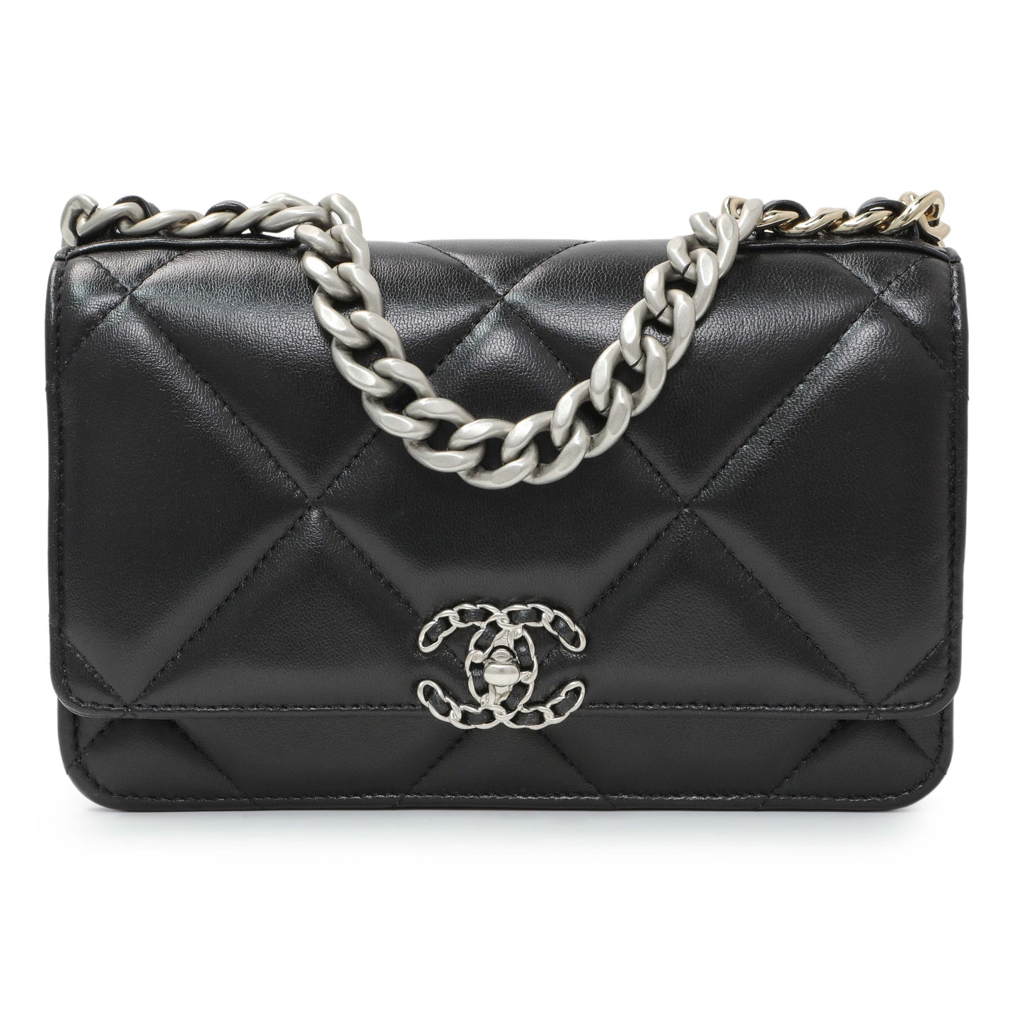 Exclusive Chanel Black Quilted Lambskin 19 Wallet On Chain — Side View