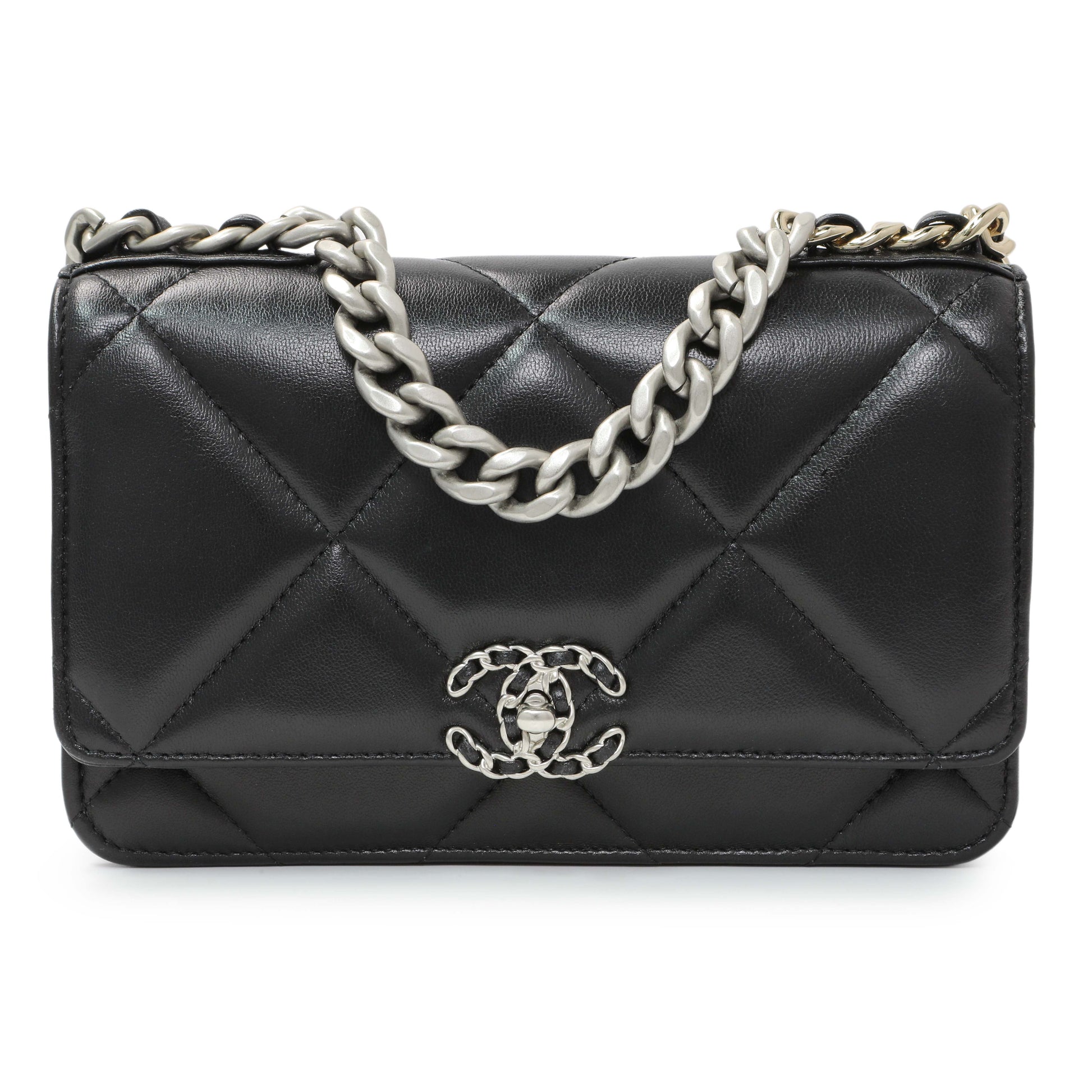 Exclusive Chanel Black Quilted Lambskin 19 Wallet On Chain — Side View