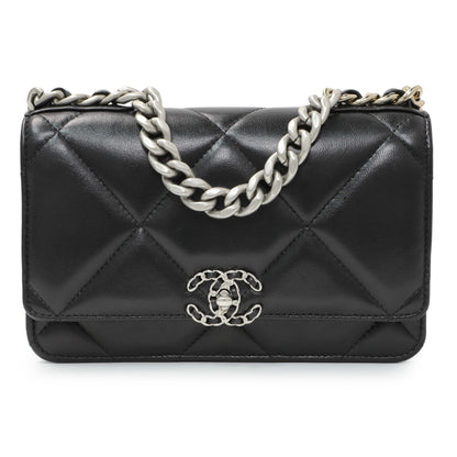 Exclusive Chanel Black Quilted Lambskin 19 Wallet On Chain — Side View