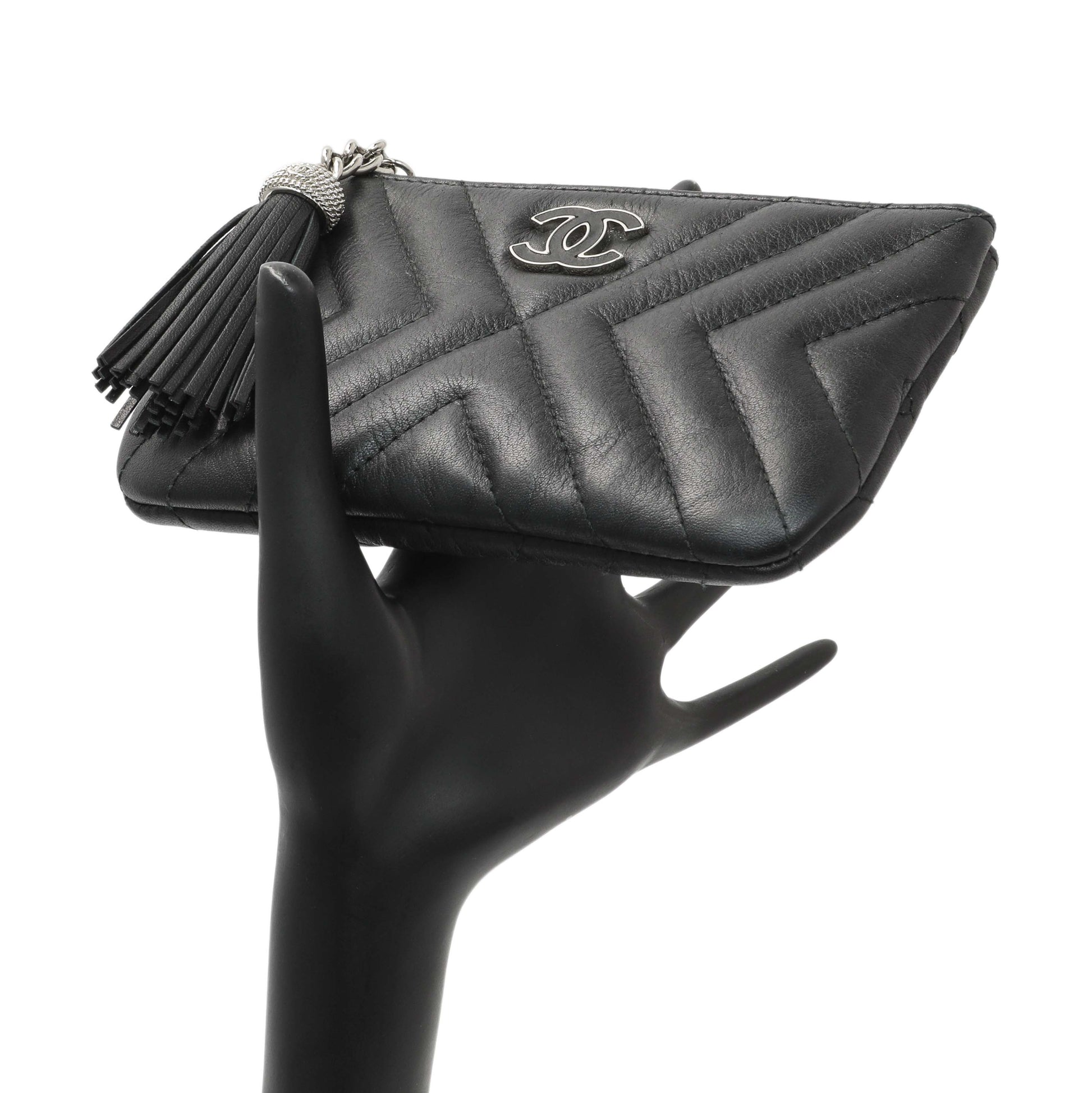 Exclusive Chanel Black Calfskin Tassel Small Cosmetic Pouch — Alternate View 11