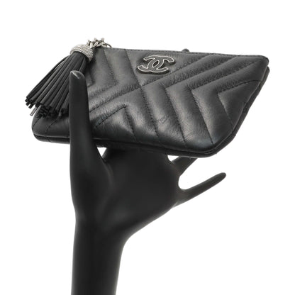 Exclusive Chanel Black Calfskin Tassel Small Cosmetic Pouch — Alternate View 11