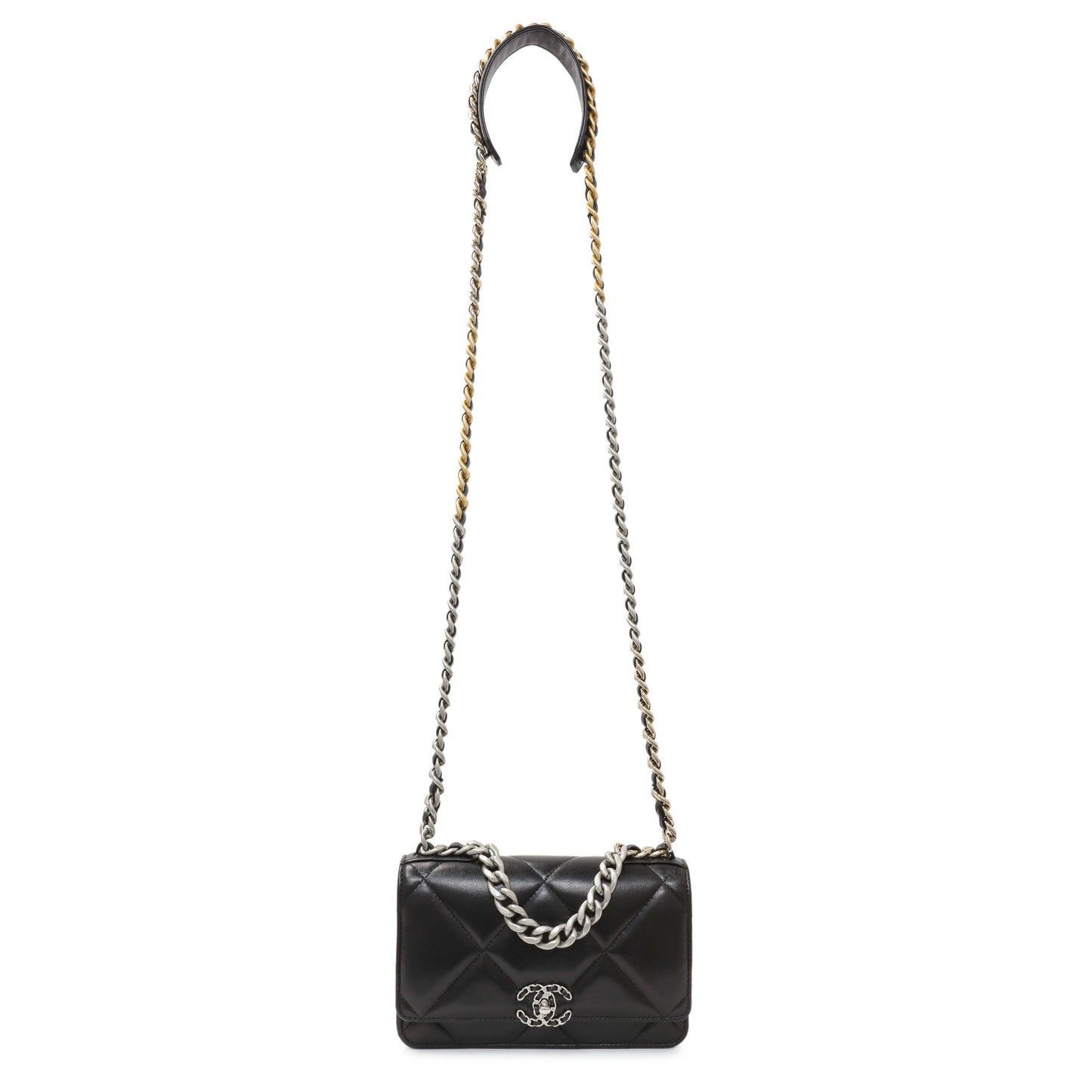 Exclusive Chanel Black Quilted Lambskin 19 Wallet On Chain — Front View