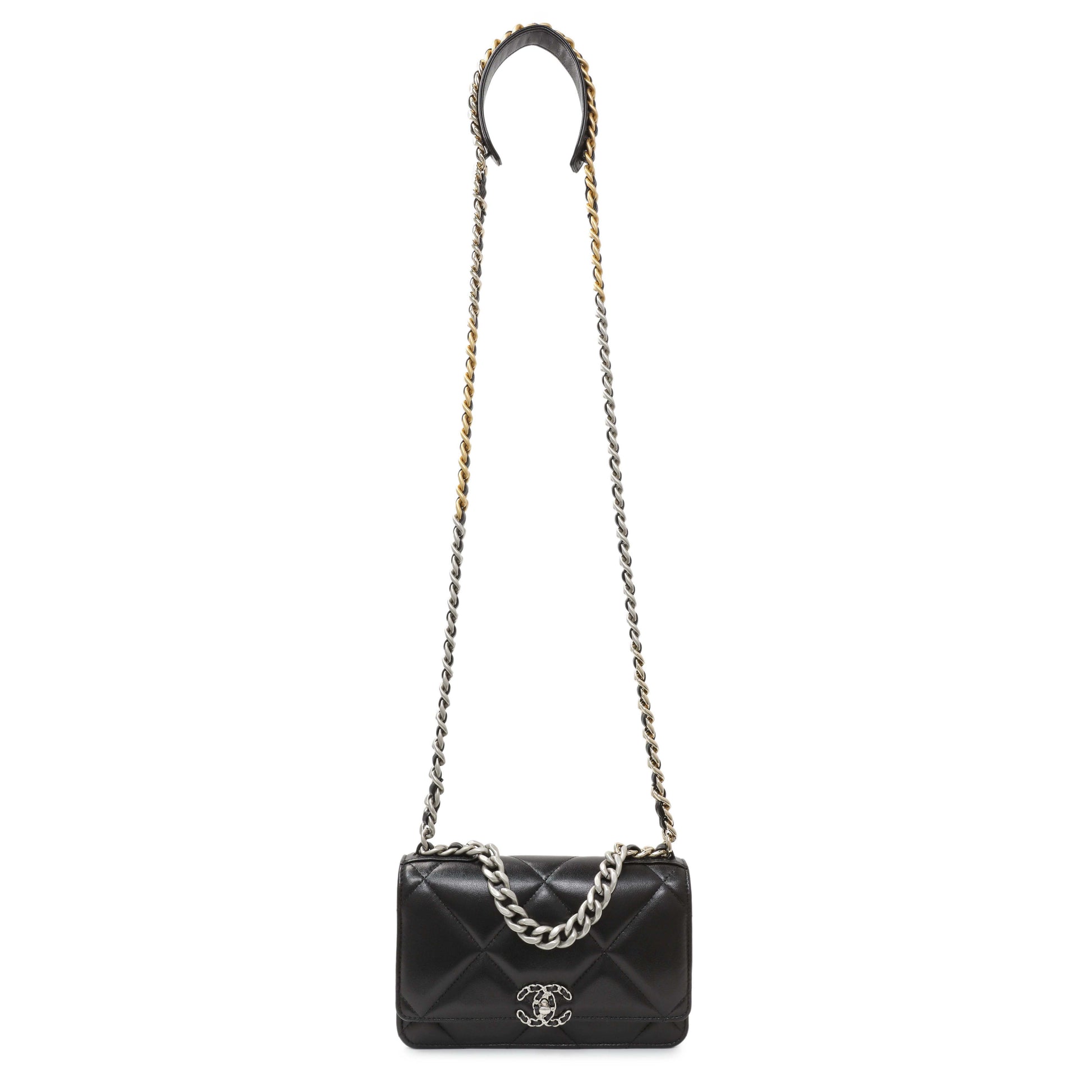 Exclusive Chanel Black Quilted Lambskin 19 Wallet On Chain — Front View