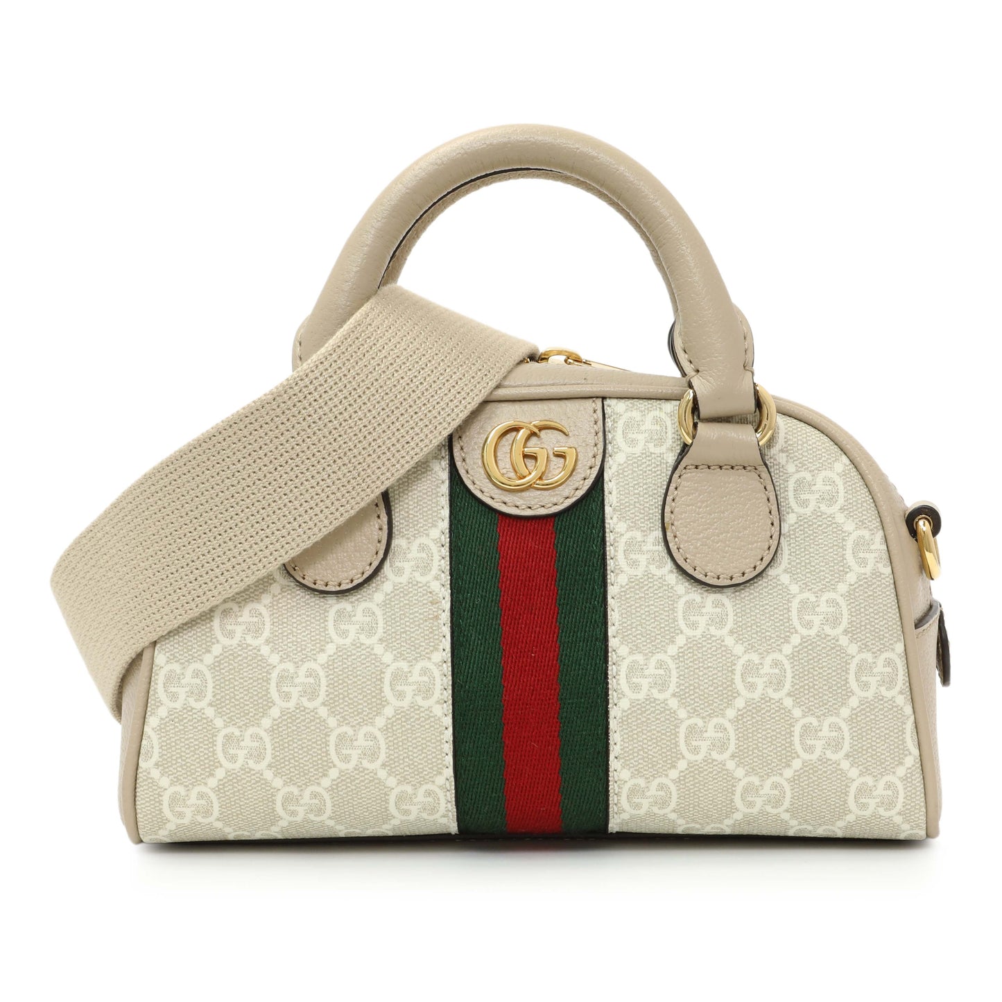 Exclusive Gucci Supreme Monogram Dollar Calfskin Web Mini Ophidia Top Handle Bowler Bag — Front View